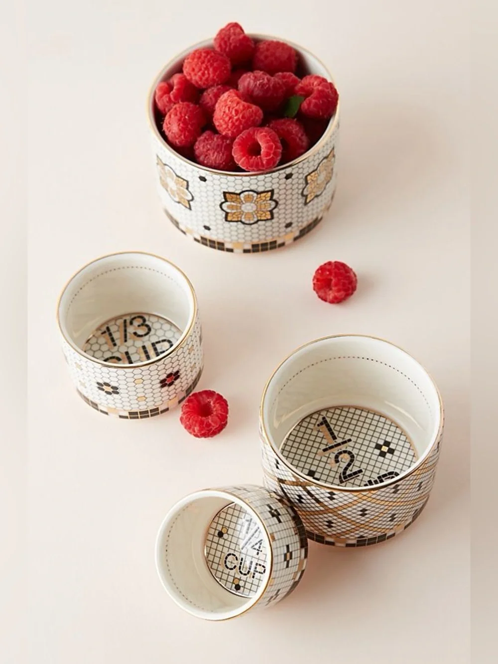 Bistro Tile Stoneware 24k Gold Accent Measuring Cups, Set of 4